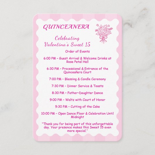 Elegant Quinceañera Bloemenboeket | PROGRAMMEREN Informatiekaartje (Voorkant)