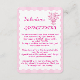 Elegant Quinceañera Bloemenboeket | Roze en wit Informatiekaartje