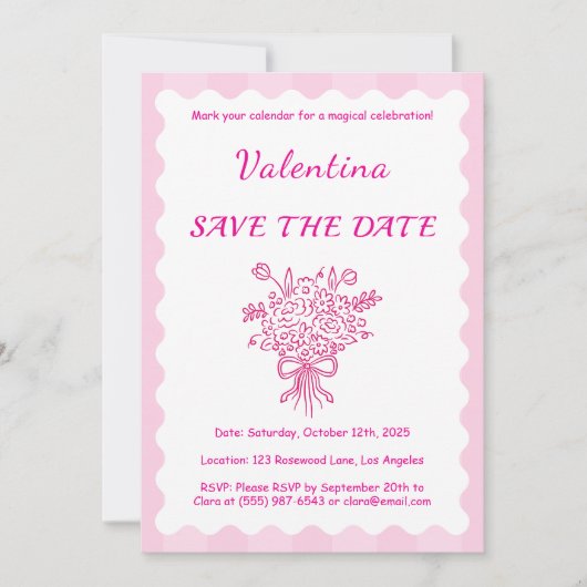 Elegant Quinceañera Bloemenboeket | Roze en wit Kaart (Voorkant)