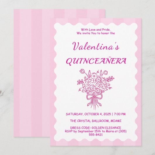 Elegant Quinceañera Bloemenboeket | Roze en wit Kaart (Voorkant / Achterkant)