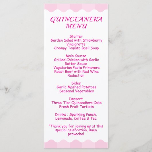 Elegant Quinceañera Bloemenboeket | Roze en wit Menu (Voorkant)