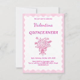 Elegant Quinceañera Bloemenboeket | Roze en wit RSVP Kaartje
