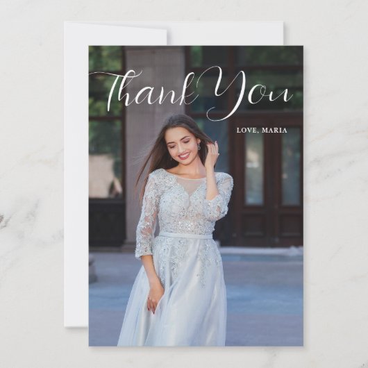 Elegant Quinceanera bloemenscript dank u foto Kaart (Voorkant)