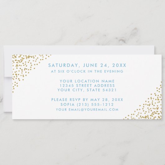 Elegant Quinceanera Blue en Gold Ticket Kaart (Achterkant)