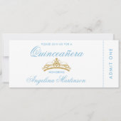 Elegant Quinceanera Blue en Gold Ticket Kaart (Voorkant)