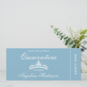 Elegant Quinceanera Blue en White Ticket Kaart (Staand voorkant)