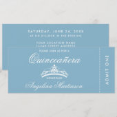 Elegant Quinceanera Blue en White Ticket Kaart (Voorkant / Achterkant)