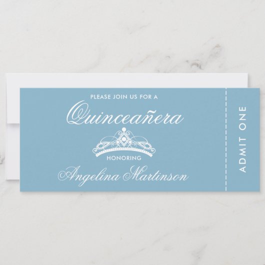 Elegant Quinceanera Blue en White Ticket Kaart (Voorkant)