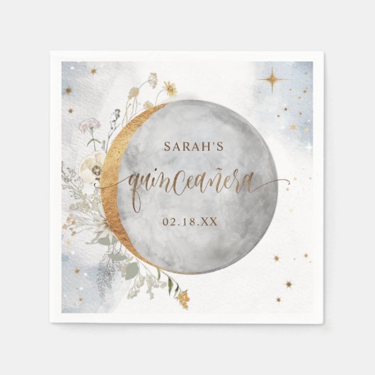 Elegant Quinceañera Celestial Moon and Stars Servet (Voorkant)