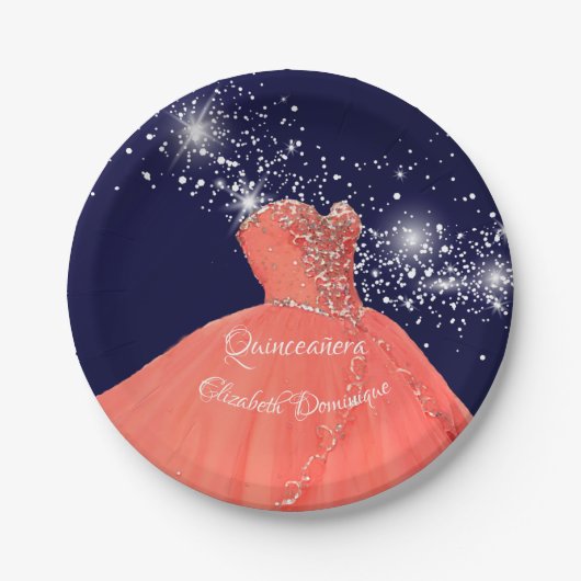Elegant Quinceañera Coral Gown Paper Bord (Voorkant)