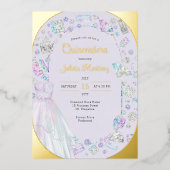 Elegant Quinceanera Diamonds Princess Dress Gold Folie Uitnodiging (Voorkant)