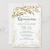 Elegant Quinceanera Emerald Green en Gold Leaves Kaart (Voorkant)