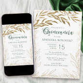 Elegant Quinceanera Emerald Green en Gold Leaves Kaart