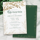 Elegant Quinceanera Emerald Green en Gold Leaves Kaart