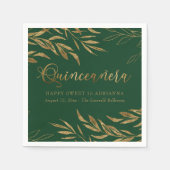 Elegant Quinceanera Emerald Groen en Goud Blad Servet (Voorkant)