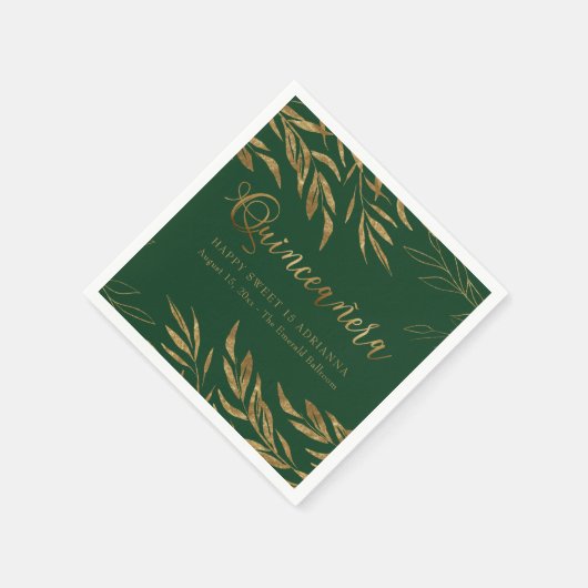 Elegant Quinceanera Emerald Groen en Goud Blad Servet (Hoek)