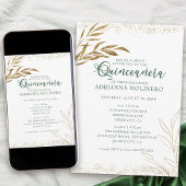 Elegant Quinceanera en Mass Green en Gold Leaf Kaart