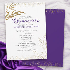 Elegant Quinceanera en Mass Paars- en Gold Leaf Kaart