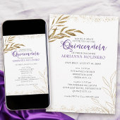 Elegant Quinceanera en Mass Paars- en Gold Leaf Kaart