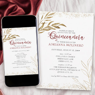 Elegant Quinceanera en Mass Red en Gold Leaf Kaart