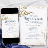 Elegant Quinceanera en Mass Royal Blue Leaf Kaart