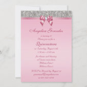 Elegant Quinceañera Faux Silver Sequins Pink Bow Kaart (Achterkant)