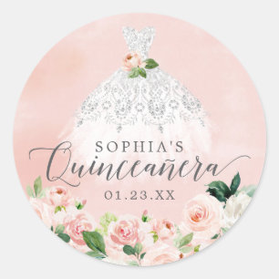 Elegant Quinceanera Floral Dress Classic Round Sti Ronde Sticker