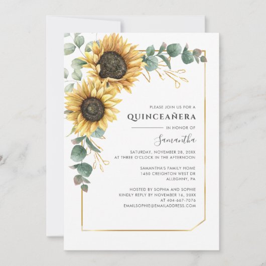 Elegant Quinceanera Floral Sunflower Eucalyptus 15 Kaart (Voorkant)