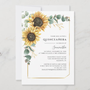 Elegant Quinceanera Floral Sunflower Eucalyptus 15 Kaart