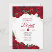 Elegant Quinceanera - Floral van rode en goudRozen Kaart (Voorkant)