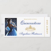 Elegant Quinceanera Foto Royal Blue Gold Ticket Kaart (Voorkant)