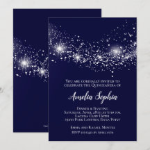 Elegant Quinceañera Glitter Navy Blue Invites