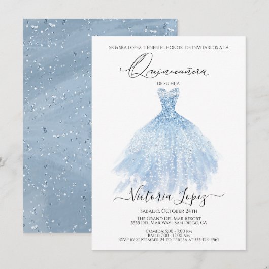 Elegant Quinceañera Glitter Sparkle Spain Kaart (Voorkant / Achterkant)
