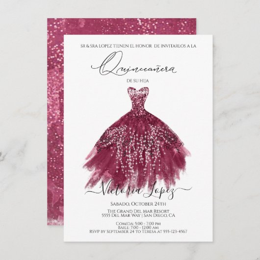 Elegant Quinceañera Glitter Sparkle Spain Kaart (Voorkant / Achterkant)