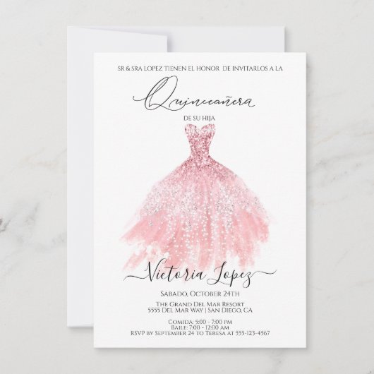 Elegant Quinceañera Glitter Sparkle Spain Kaart (Voorkant)