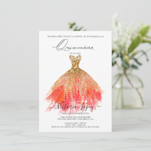 Elegant Quinceañera Glitter Sparkle Spain Kaart (Staand voorkant)