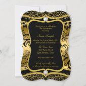 Elegant Quinceanera Gold Black Damask Tiara Invite Kaart (Achterkant)