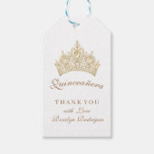 Elegant Quinceañera Gold Crown White Bedankt Cadeaulabel (Voorkant)