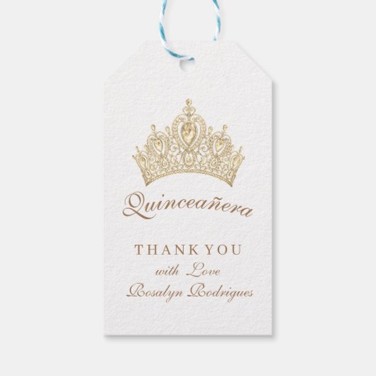 Elegant Quinceañera Gold Crown White Bedankt Cadeaulabel (Achterkant)
