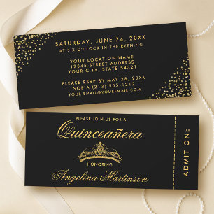 Elegant Quinceanera Gold en Black Ticket Kaart