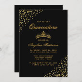 Elegant Quinceanera Gold Glitter Crown Invitation Kaart (Voorkant / Achterkant)