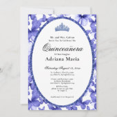 Elegant Quinceanera Invitation Blue Butterflies Kaart (Voorkant)