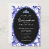Elegant Quinceanera Invitation Blue Butterflies Kaart (Voorkant)