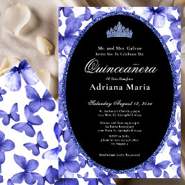 Elegant Quinceanera Invitation Blue Butterflies Kaart