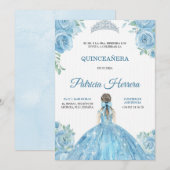 Elegant quinceanera Invitation blue floral theme Kaart (Voorkant / Achterkant)