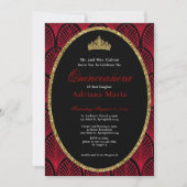 Elegant Quinceanera Invitation Gold Red Art Deco Kaart (Voorkant)