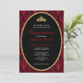 Elegant Quinceanera Invitation Gold Red Art Deco Kaart (Staand voorkant)