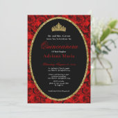 Elegant Quinceanera Invitation Gold Red Floral  Kaart (Staand voorkant)