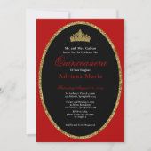 Elegant Quinceanera Invitation Gold Red Glitter Kaart (Voorkant)