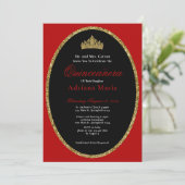 Elegant Quinceanera Invitation Gold Red Glitter Kaart (Staand voorkant)
